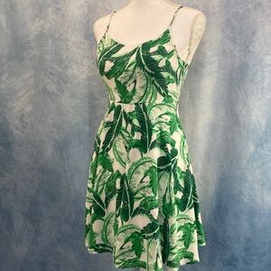 Old Navy Tropical Green Leaf Print Mini Dress Size XS Fits Smaller Fully Lined